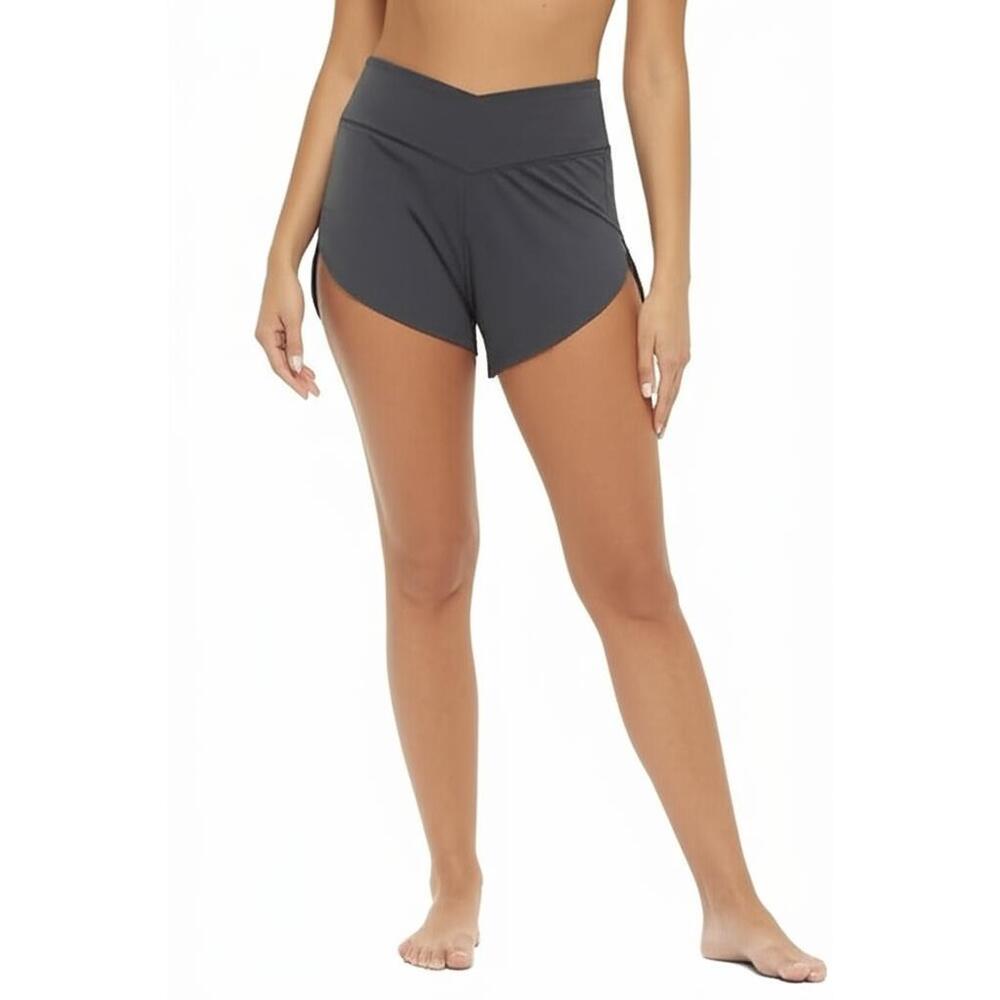 SHEIN Shorts Womens Size L Dark Grey High-Waisted Wide Waistband Athletic Casual